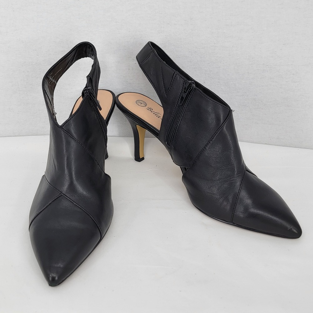 Bella Vita Womens Black Leather Slingback Pointed Toe Kitten Heel Shooties 12W